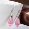 Synthetic Opal Drop Earrings Silver Plated Cat Eye Stone Dangle Earrings Elegant Crystal Jewelry for Women