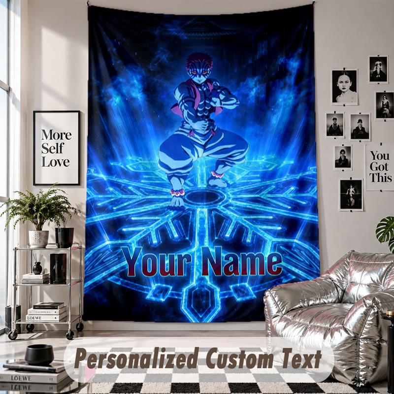 Wall Hanging Tapestry With Custom Name & Text, Demon Slayer Decorative Tapestry For Bedroom