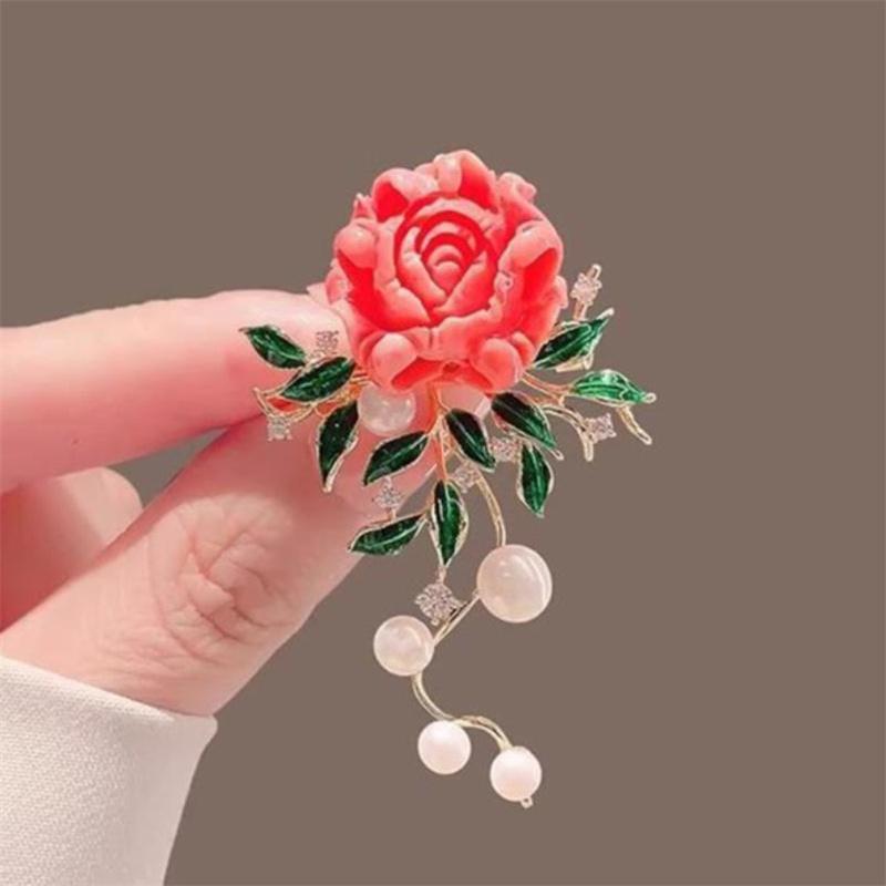 Pink Peony Flower Pearls Brooches For Women Clothing Coat Jewelry Accessories Gifts