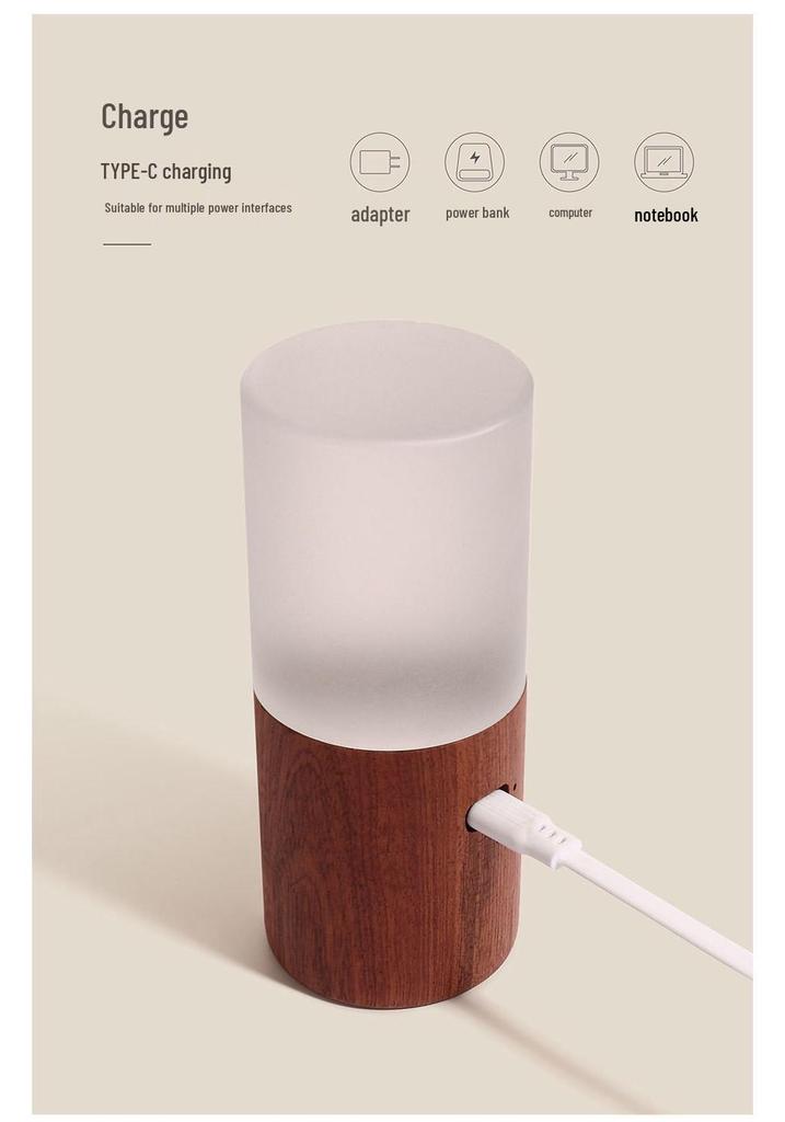 Светодиодная настольная лампа из массива дерева с датчиком гравитации - USB-перезаряжаемая, с меняющимся дыхательным светом для спальни, прикроватной тумбочки, креативный подарок