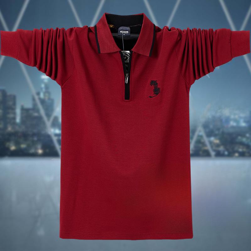 Мужская модная осенняя рубашка-поло с застежкой-молнией и лацканами 2262 — свободная, большого размера, с длинными рукавами