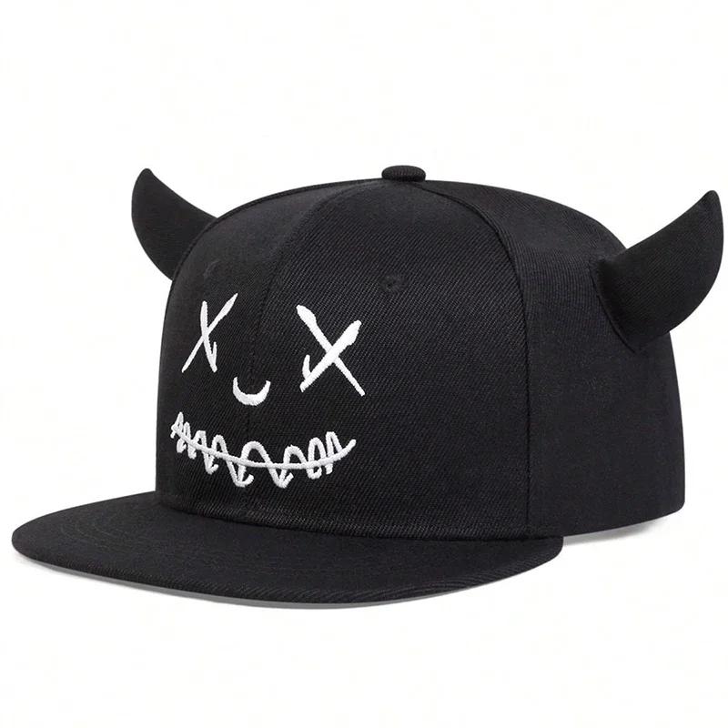 Hip-Hop Personality Horn Cow And Face Smiling Neutral Gender Women Men For Hats Spring Autumn Outdoor Adjustable Casual Baseball Caps Sunscreen