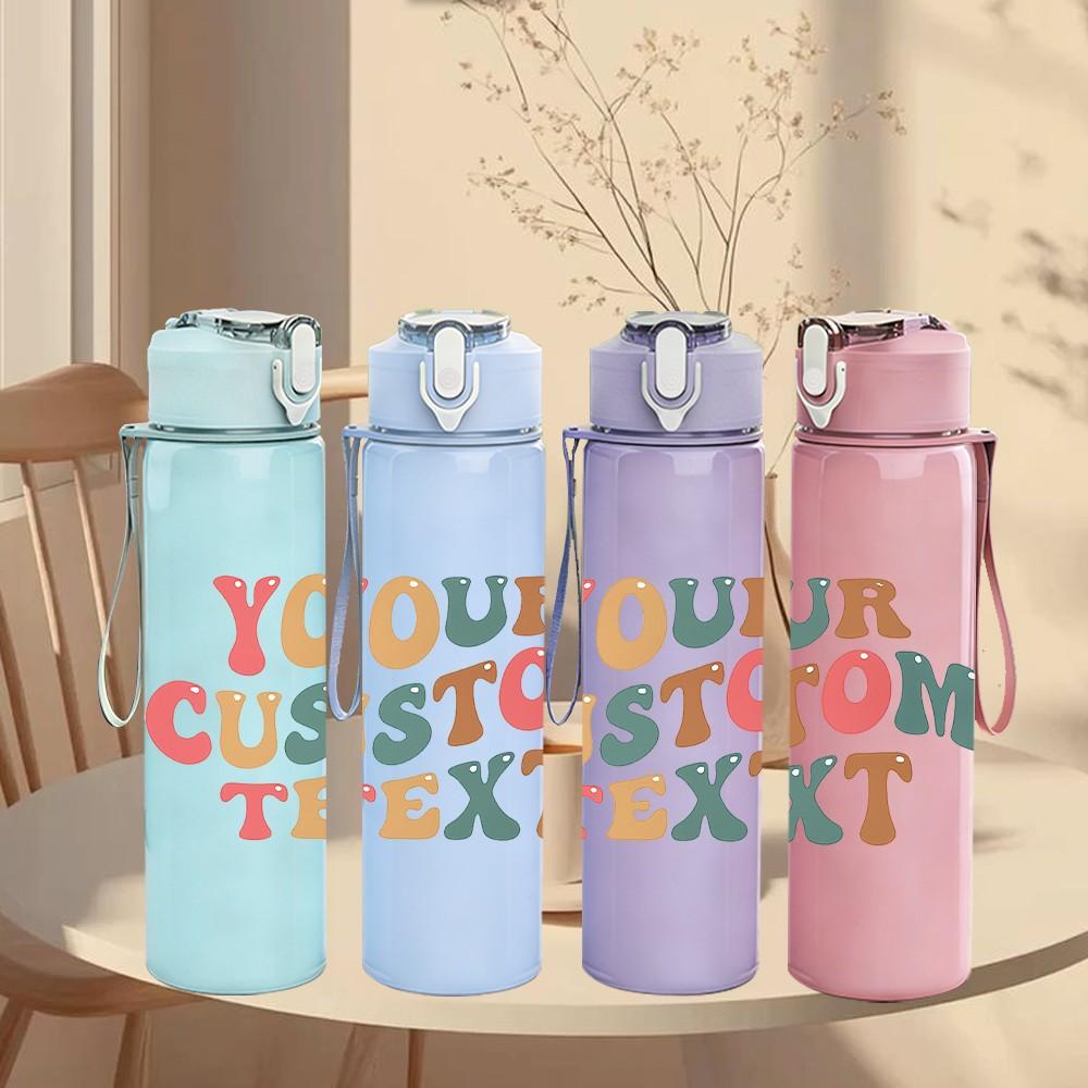 1PC Your Custom Text Blank Template Art Print 750ml Color Plastic Sports Water Bottle Leakproof Flip Straw Lid Suitable for Sports Office Home Use