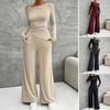 Comfortable Off Shoulder Fashion Simple Autumn and Winter Women's Wear Y2K Slim Fit Long Sleeved Top Wide Leg Pants Set