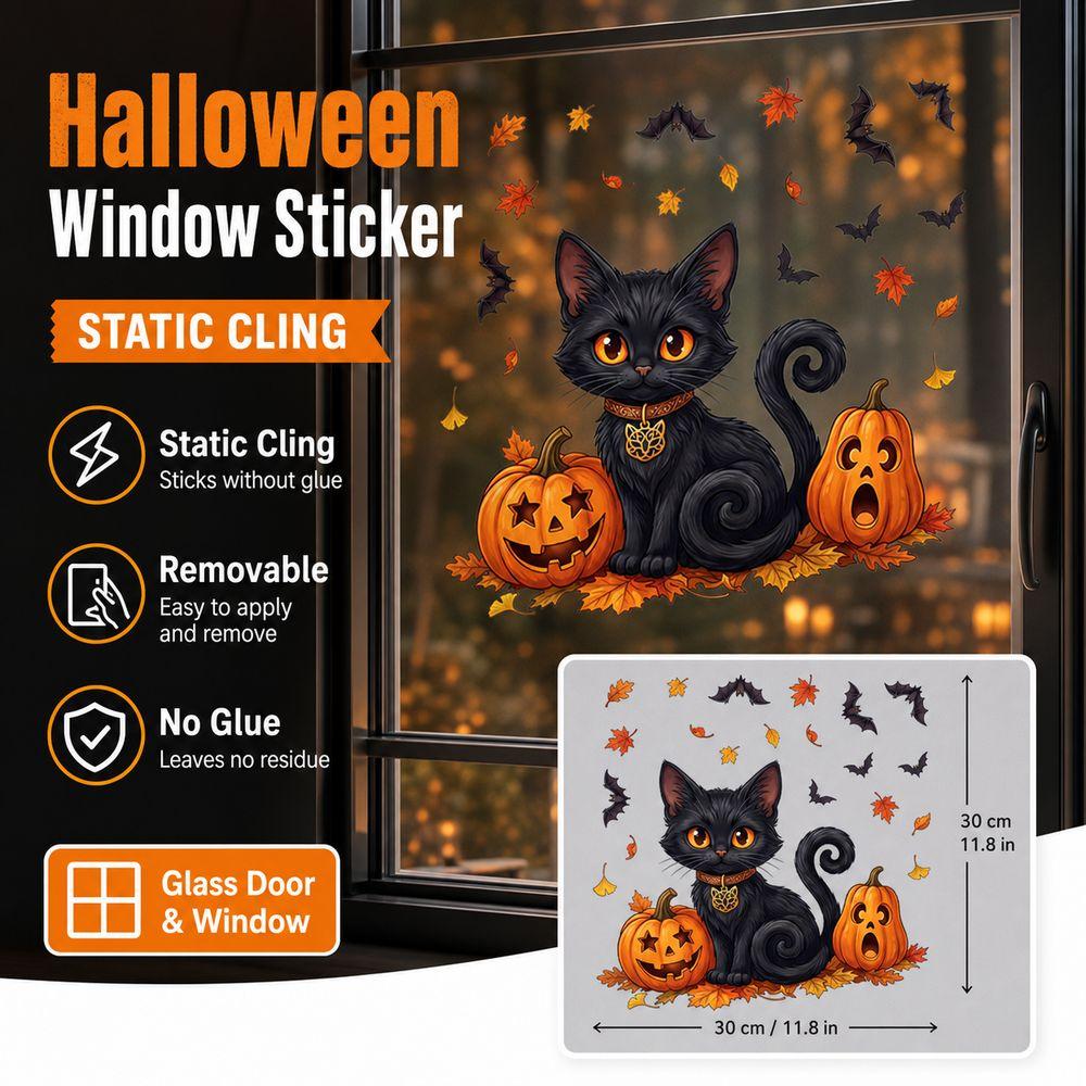Static Cling Black Cat Window Sticker Removable Window Cling Sticker Halloween Decor