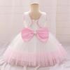 Розовое платье для крещения малышей, празднование первого дня рождения девочки, свадебное платье из тюля с бантом, платье принцессы на выпускной для детей, костюмы подружек невесты