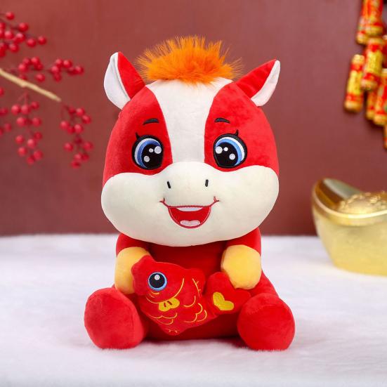 Plush Horse Hugging Fish Doll Soft Skin-friendly Stuffed Animal 2026 New Year Red Horse Plushie Festive Symbol for Success