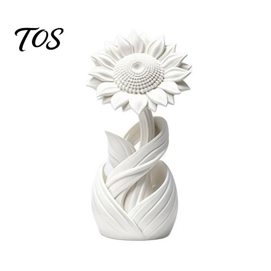 Minimalist Desktop Ornament 3D Printed Sunflower Ornament, Nordic Style Matte White Flower Desk Decor, Modern Log Aesthetic Table Shelf Decoration,