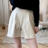 New Arrivals Open Run Women Pin Tuck Black Faux Leather Half Pants