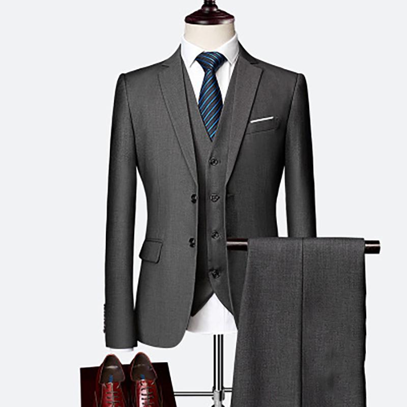 Black Grey Blue Wedding Suits Men Elegant Blazers Set Three Pieces Luxury Business Formal Vest Pants Full Coats Jackets