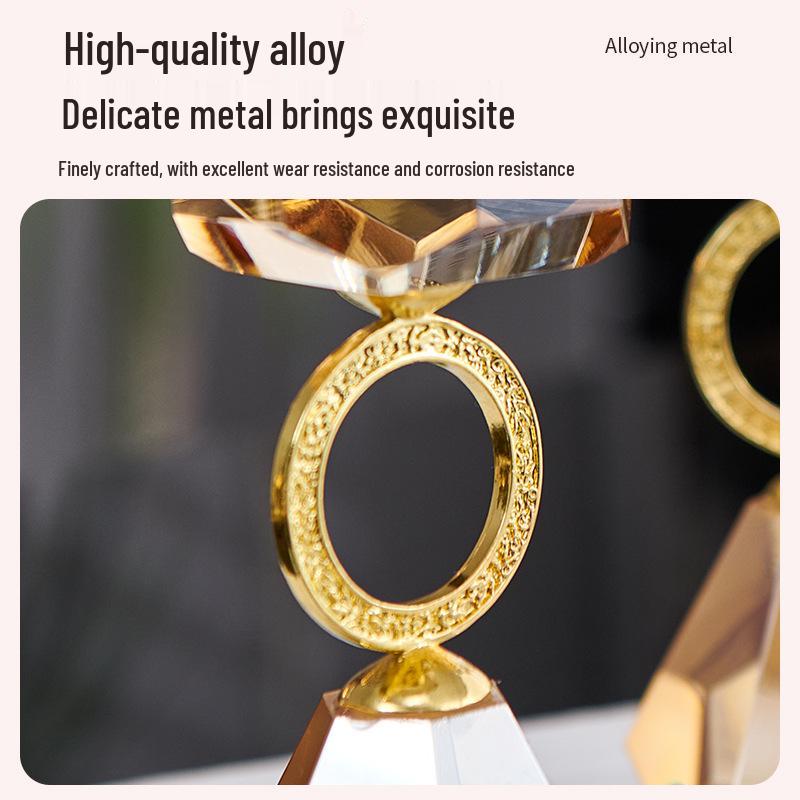 Champagne Modern Crystal Candlestick: Elegant Metal Candle Holder & Decorative Home Ornament