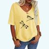 Women Fashion Loose Tee Shirt Casual V Neck Summer Top Dragonfly Print Short Sleeve T-shirt