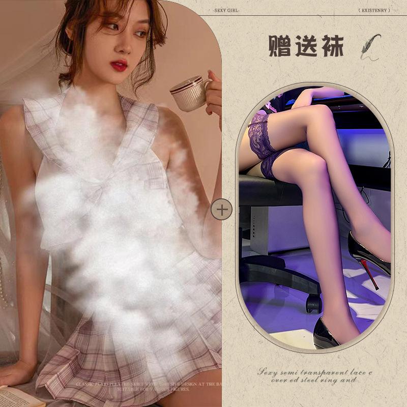 Sexy lingerie sexy plaid jk student clothing summer lace-up hollow schoolgirl uniform