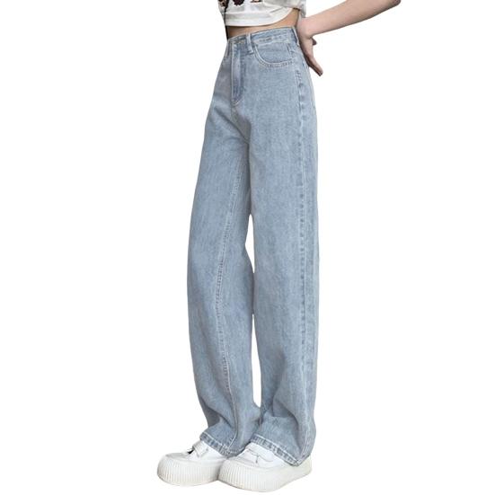Women's Jeans with High Waist Zipper Closure Vintage Loose with Pockets Trousers Casual Wear Straight Wide Street Long Trousers