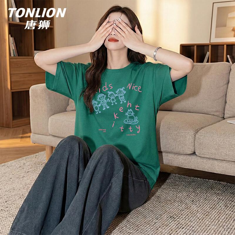 Женская футболка TonLion из чистого хлопка свободного кроя с круглым вырезом