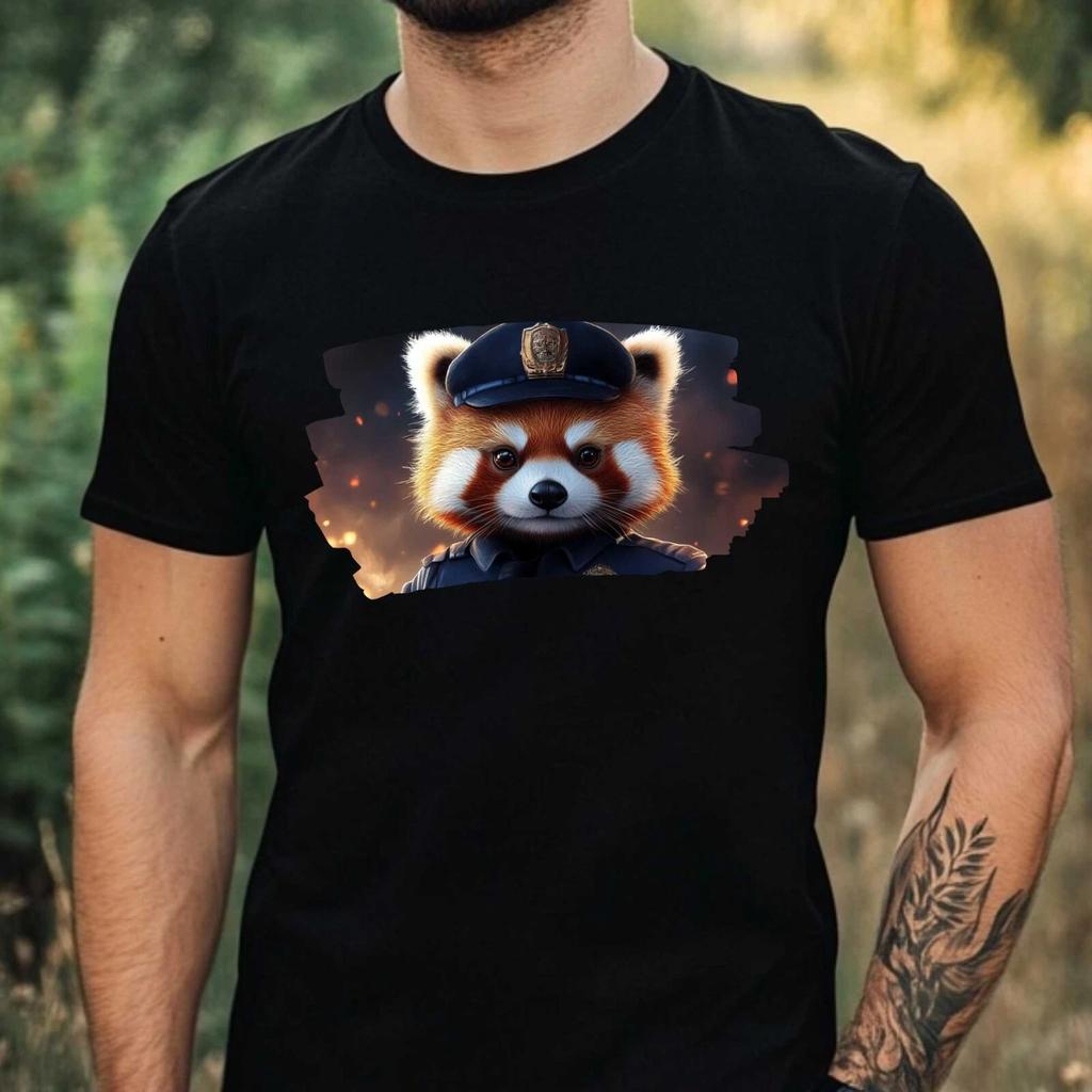 T-Shirt Herren Roter Panda als Polizist Motiv Baumwolle Größe XS bis 5XL