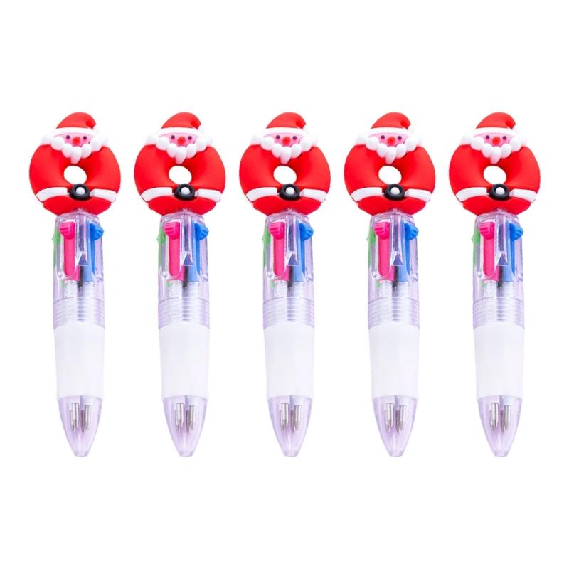 5PCS Festive Christmas Theme Ballpoint Pen Multicolor Pens With Ergonomic Grip Portable Writing Tools For Students