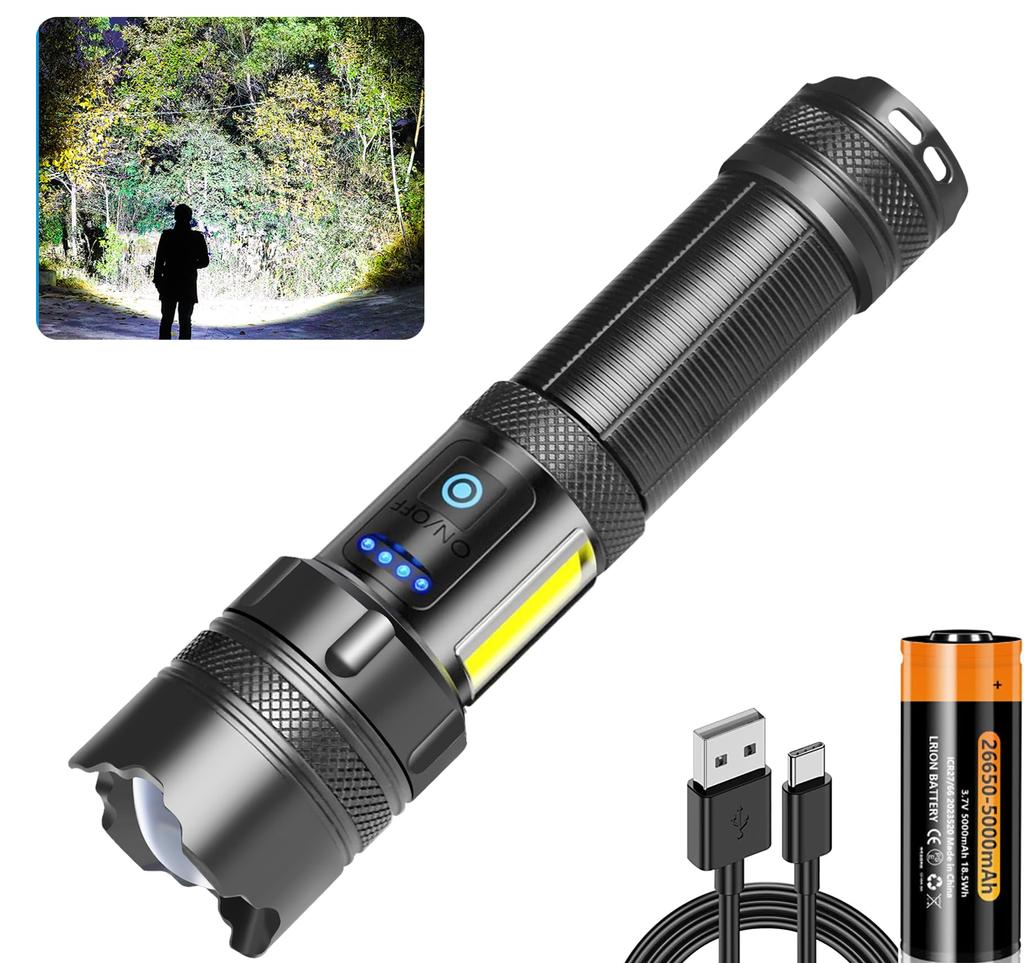 LED COB Work Powerful and USB White and Red 7 Dimming Zoom Remaining Power IP68 Aluminum Alloy Perfect for Outdoor Activities Such As Disaster and