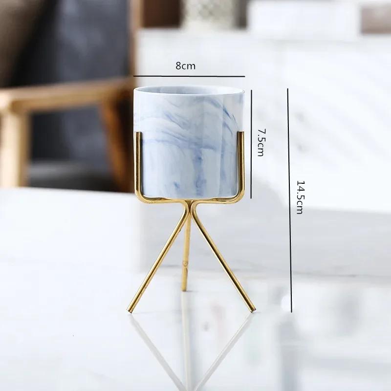 Скандинавская керамическая железная художественная мраморная ваза с узором розовое золото зеленый настольный цветочный горшок для домашнего офиса вазы декоративный суккулентный цветочный горшок