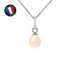 Pendant - - Genuine Freshwater Cultured Pearl 5-6 Mm Pink - White Gold - 42 Cm Chain