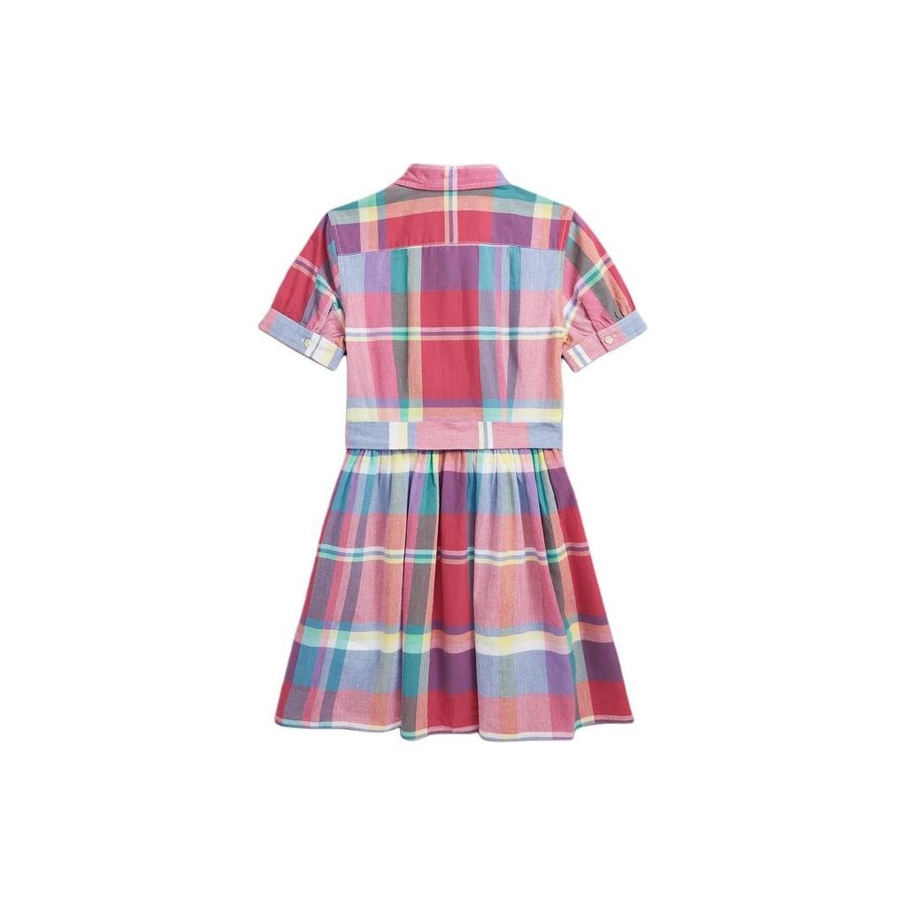 Платье Polo Ralph Lauren Ss24 Клетчатый воротник Однобортное Завязка Короткий рукав Детское платье Красный CWPODRSG3D20772-600