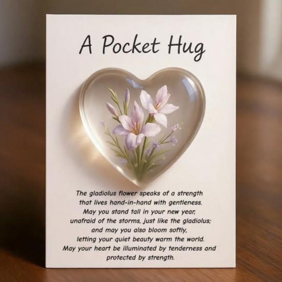 Birth Flower Pocket Hug with Healing Encouragement Poems Birth Flower Clear Heart Keepsake Portable Sentimental