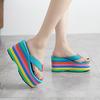 Rainbow Flip Flops Women's Beach Sandals Summer Frosted Strap Super High Wedge Heel Slippers Women Summer Outside Pantuflas