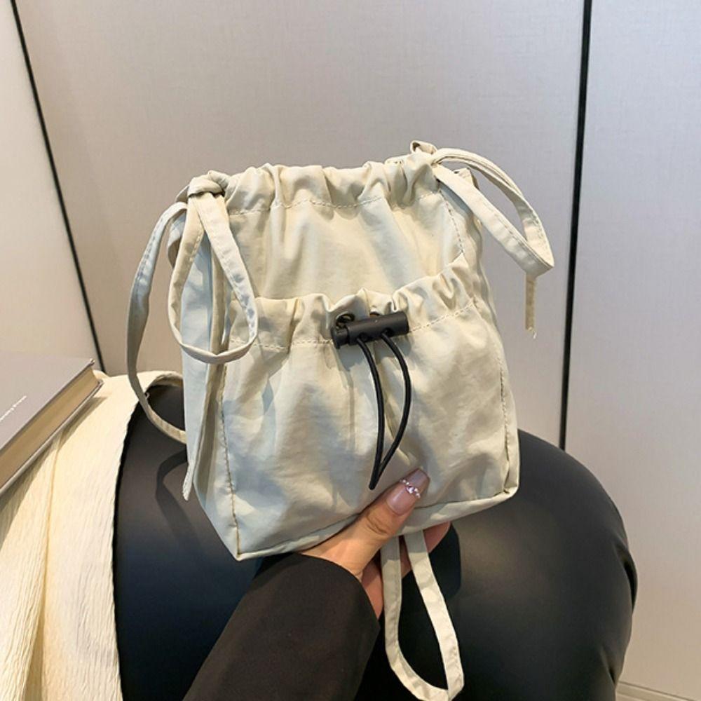 Korean Style Drawstring Canvas Bag Purse Mobile Phone Bag Casual Nylon Shoulder Bag Outdoor