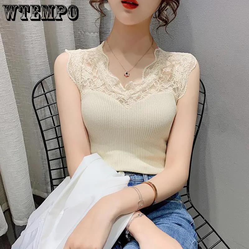 WTEMPO V-образный вырез из ледяного шелка кружевные жилеты-камизолы женские большие размеры тонкие однотонные без рукавов повседневные универсальные трикотажные нижние топы