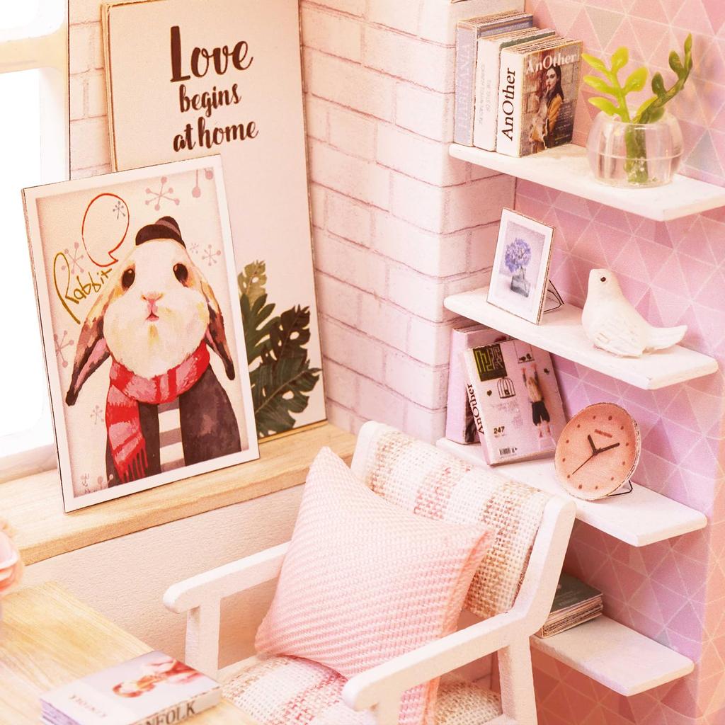 CUTRROOM DIY Миниатюрный деревянный кукольный домик ручной работы Мини-домик с мебелью Масштаб Творческий с музыкой Пылезащитный чехол и комплект светодиодной подсветки, - 124