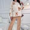 Thickened Warm Sleepwear for Winter Plus Size Flannel Bear Print Long Sleeve Trousers Student Pyjama Set Loungewear Cartoon Bear