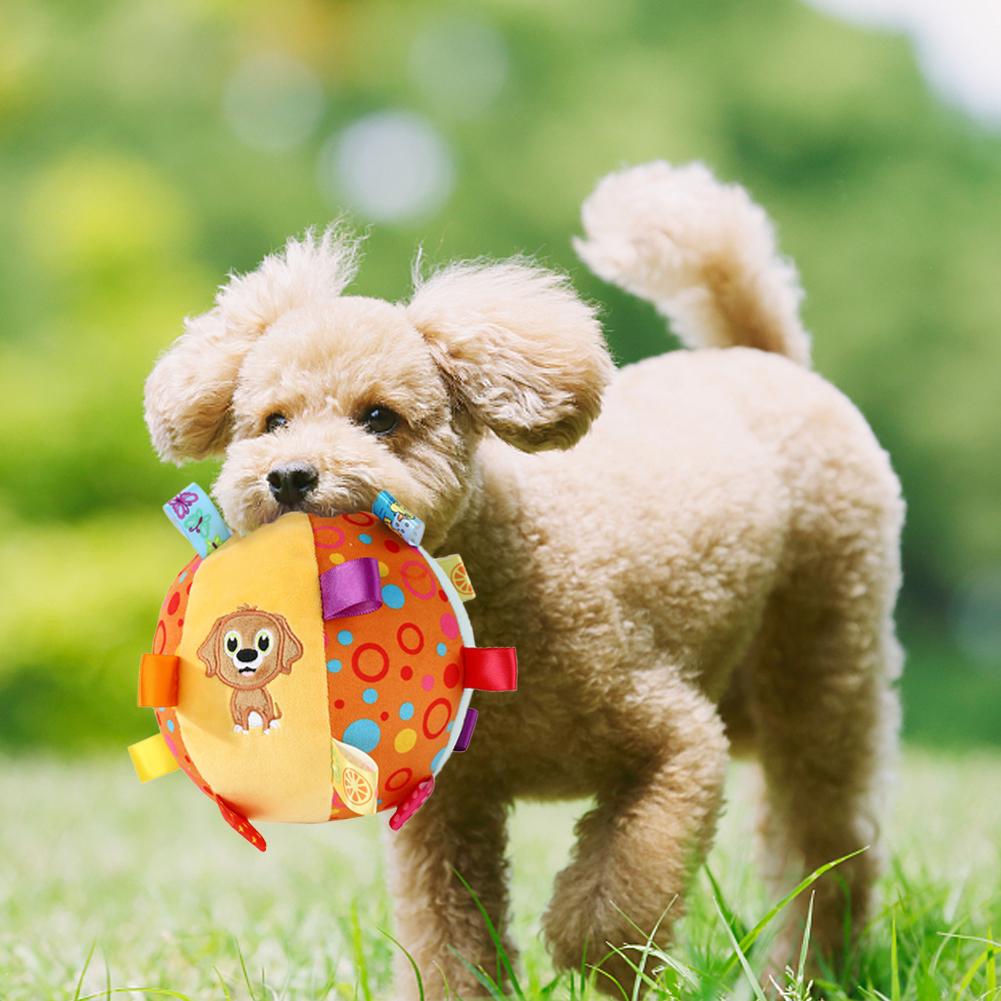 Интерактивная игрушка-мяч для собак для тренировок жевателей, декомпрессия, устойчивая к укусам, плюшевая ручка, игрушки для собак с колокольчиками, товары для домашних животных