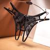 Sexy See-through Embroidery Flower Lace Thong Metal Ring Bowknot Decor Opening Crotch Low-rise Thin Briefs
