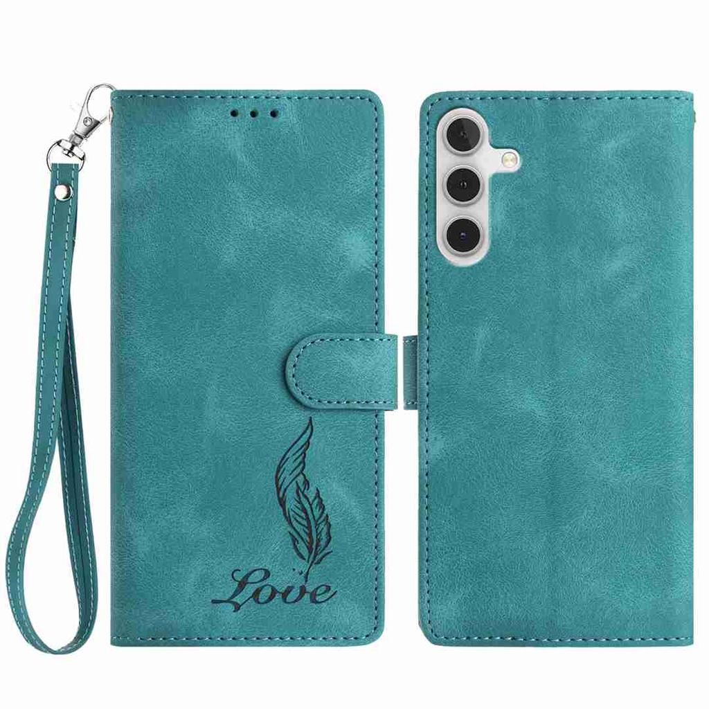 For Samsung Galaxy A36 5G Case Imprinted Feather PU Leather Wallet Phone Cover with Wrist Strap