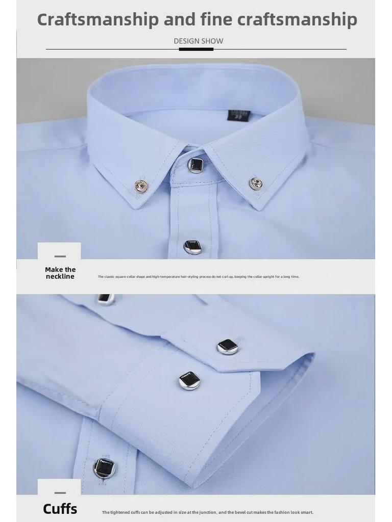 New Men's Long Sleeve Button-Down Shirt: Business Solid Color Korean Slim Fit Professional Casual Wear