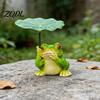Garden Animal Ornaments 3Pcs/Set Mini Statues, Frog Elephant And Turtle Figurines with Leaf Waterproof Art Umbrella, Resin Miniature Ornament