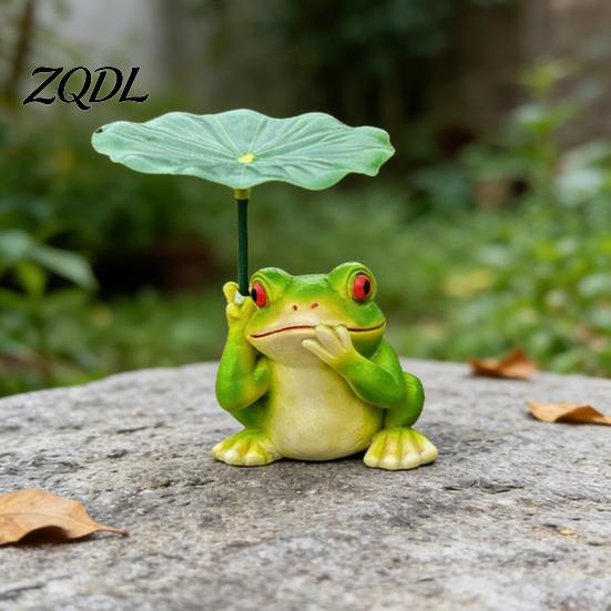 Garden Animal Ornaments 3Pcs/Set Mini Statues, Frog Elephant And Turtle Figurines with Leaf Waterproof Art Umbrella, Resin Miniature Ornament