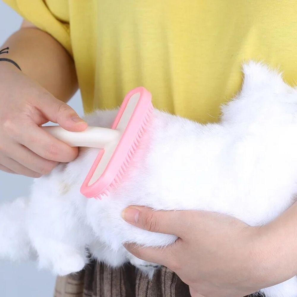 Pink and White Small Pet Comb Silicone Pet Silicone Comb Rabbit Fur Brush  Pet Home