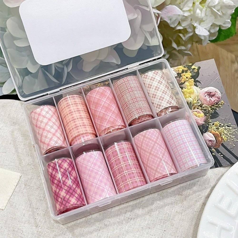 10 рулонов наклеек для стемпинга ногтей, наклейки для нейл-арта, клетчатый узор, маникюрные наклейки, фольга для нейл-арта, украшение для ногтей