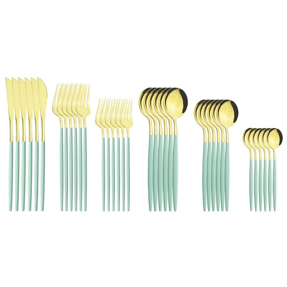 36pcs Mint Green Gold Mirror Dinnerware Set Cutlery Sets Stainless Steel Flatware Set Dinner Knife Forks Spoons Tableware Gifts