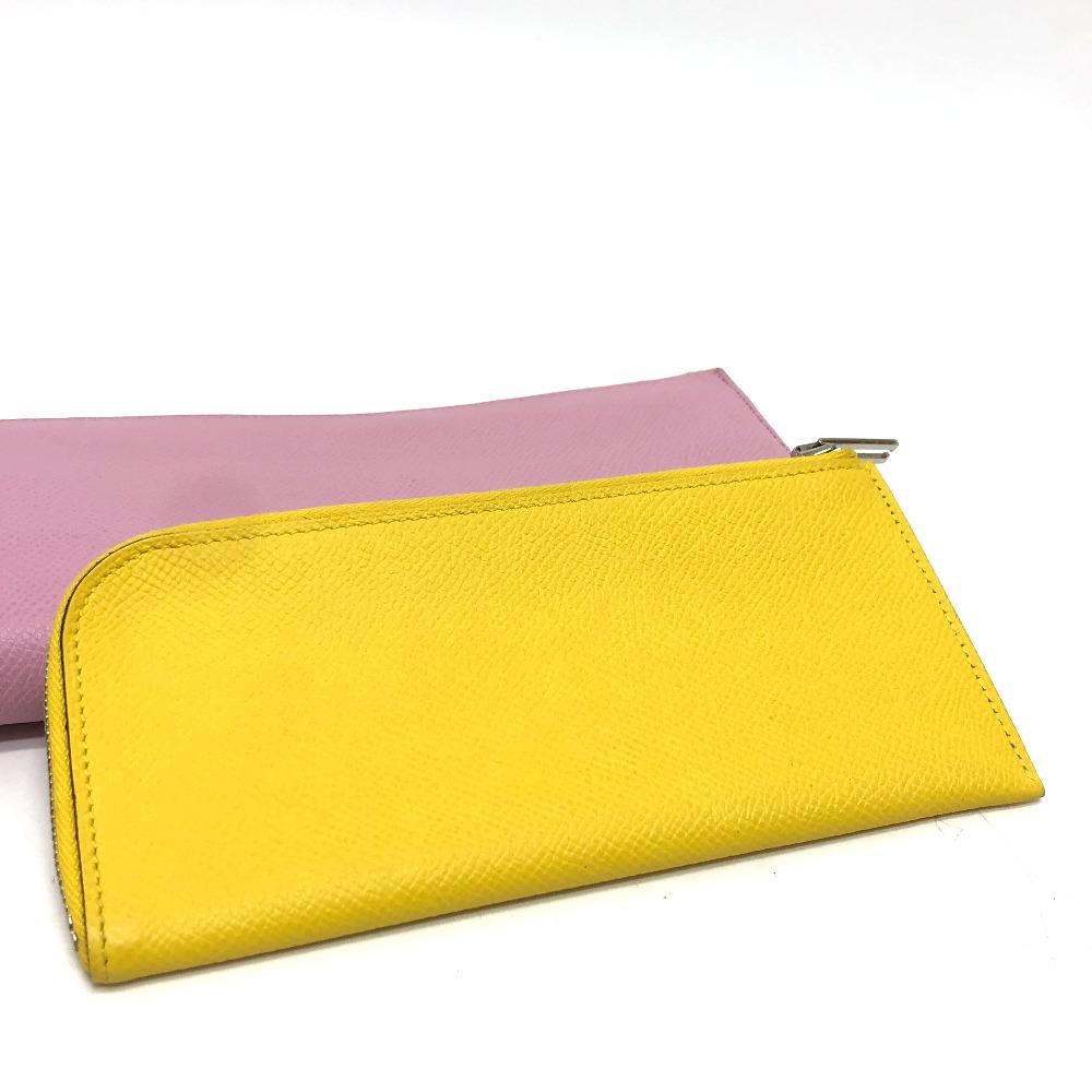 HERMES remix combine duo  Long Wallet Epsom Mauve Sylvestre x Lime pink/yellow