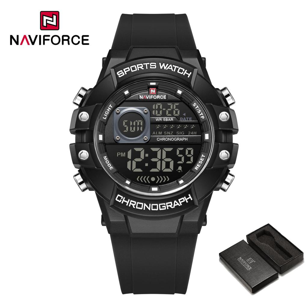 Naviforce Спортивные цифровые часы для мужчин и мальчиков, хронограф, календарь, дата, будильник, водонепроницаемость 50 м, ночной узор, мужские повседневные часы NF6102