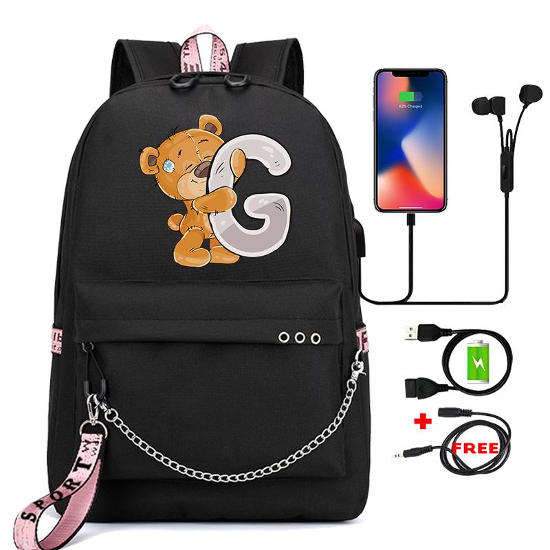 Рюкзак Little Bear с 26 английскими буквами, детская сумка для книг, школьная сумка для косплея для мальчиков и девочек, большой вместительный дорожный рюкзак для детей