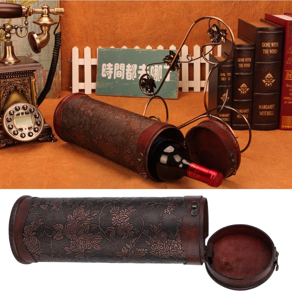 Wooden Vintage Wine Box Round Wine Storage Box Flasks Wine Gift Box  Decorative Case