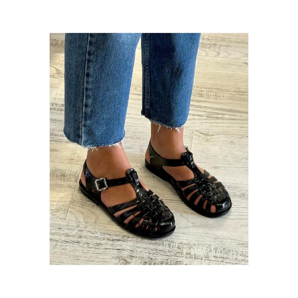Желейно-черные женские сандалии