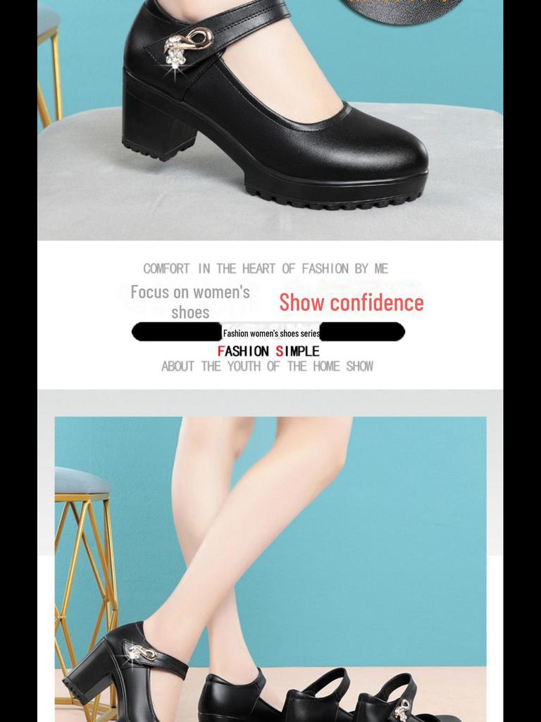 Кожаные танцевальные туфли для мамы: Весна и лето, универсальный чонсам, туфли на толстом каблуке с одной пряжкой