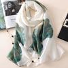 Sunscreen Exquisite Faux Silk Scarf Women Green Peacock Pattern Rectangle Shawl Costume Accessories