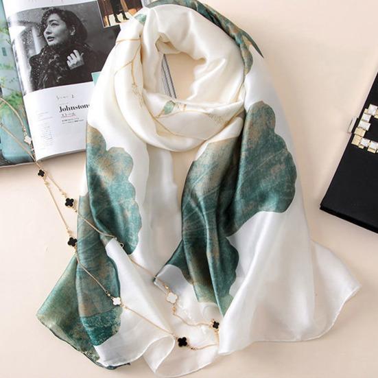Sunscreen Exquisite Faux Silk Scarf Women Green Peacock Pattern Rectangle Shawl Costume Accessories