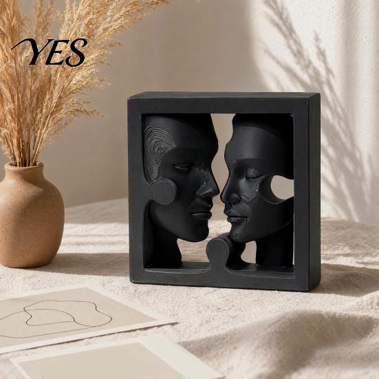 Статуя человеческого лица, 3D-печать, двойная скульптура, современное абстрактное боковое украшение, скульптура, художественная матовая черная, для украшения стола