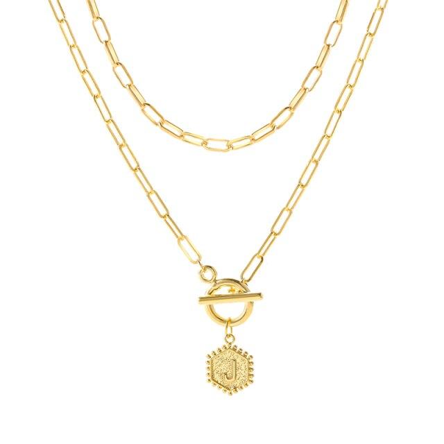 17KM Trendy Gold Initial Letter Necklaces For Women Fashion A-Z Alphabet Pendant Necklace Multilayer Chain Birthday Jewelry Gift